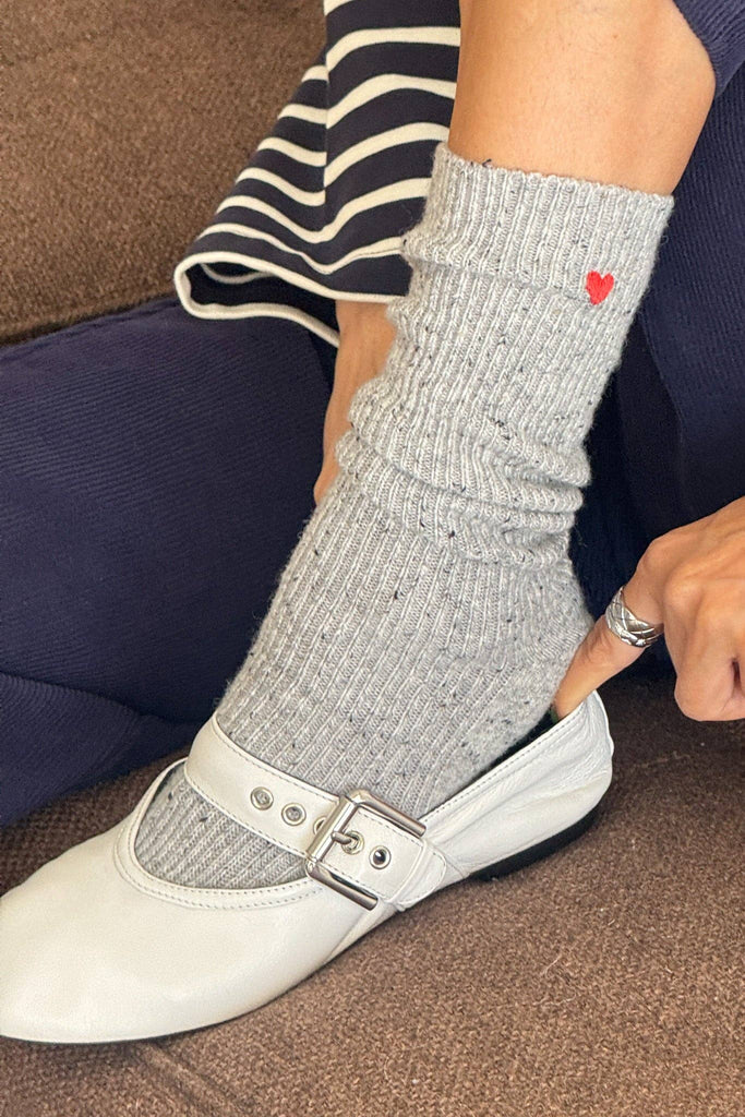 Le Bon Shoppe - Embroidered Snow Socks - Grey Wool Socks