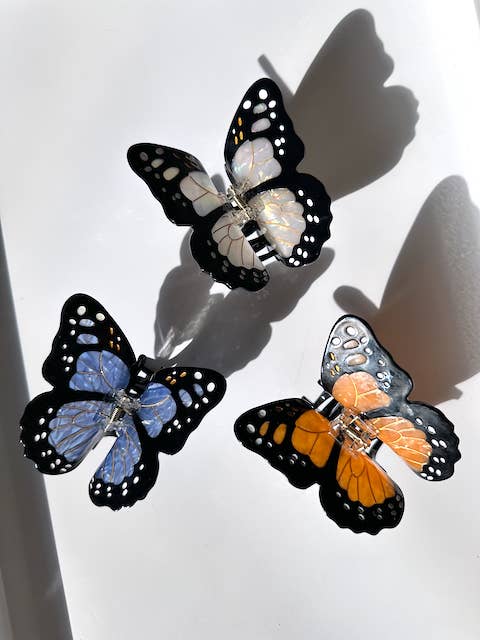 Solar Eclipse - Hand-painted Monarch Butterfly Hair Claw