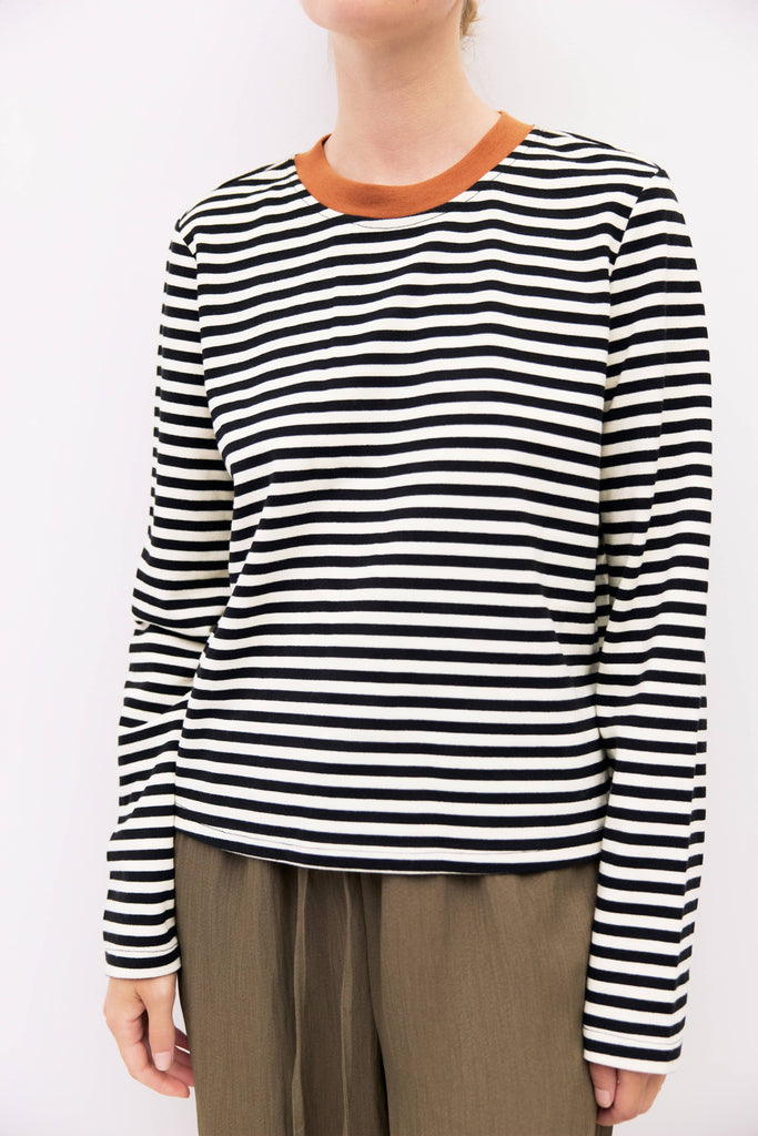 The Kathleen Top Striped Long Sleeve T-Shirt Black and Cream