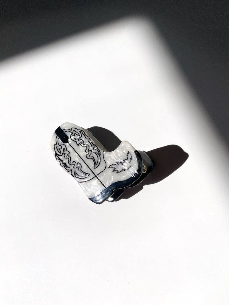 Solar Eclipse - Hand-painted Western Cowboy Boot Claw Hair Clip White Boot