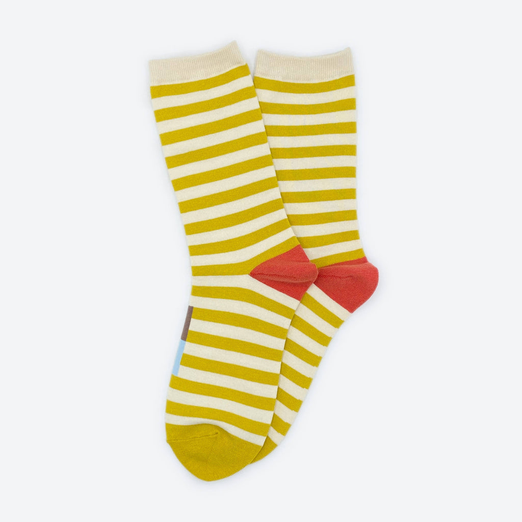 Hooray Sock Co. - Eureka Striped Unisex Crew Socks in Yellow