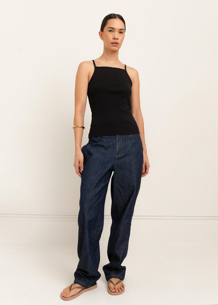 Paper Label Tessa Square Neck Tank Black Tank