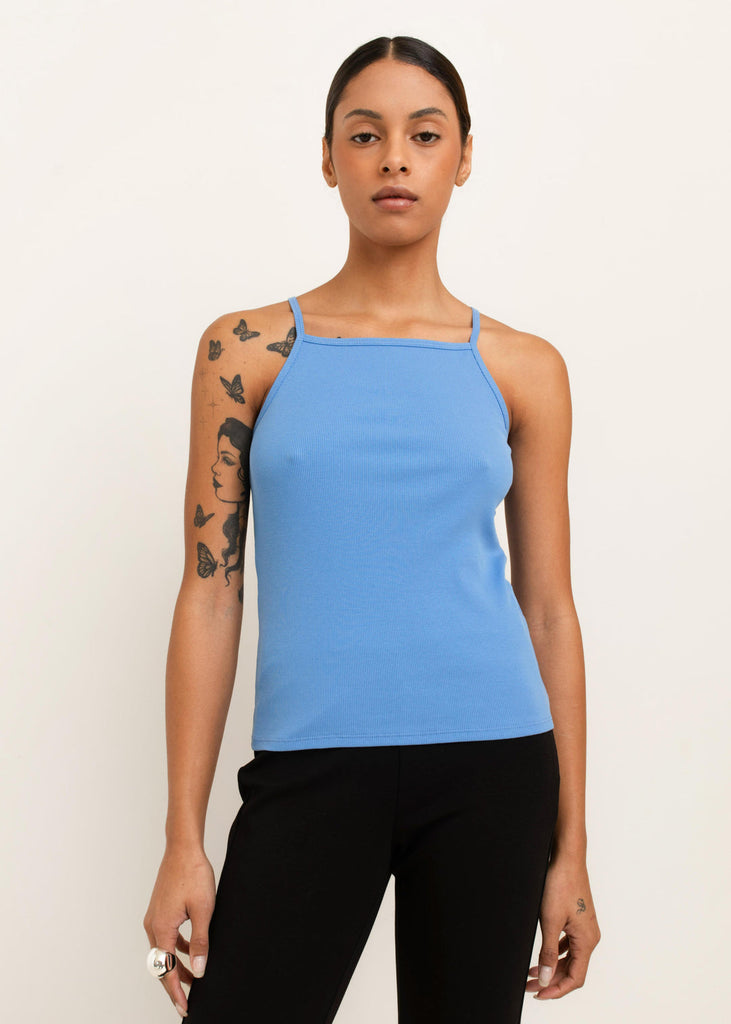 Paper Label Tessa Square Neck Tank - Blue Daisy
