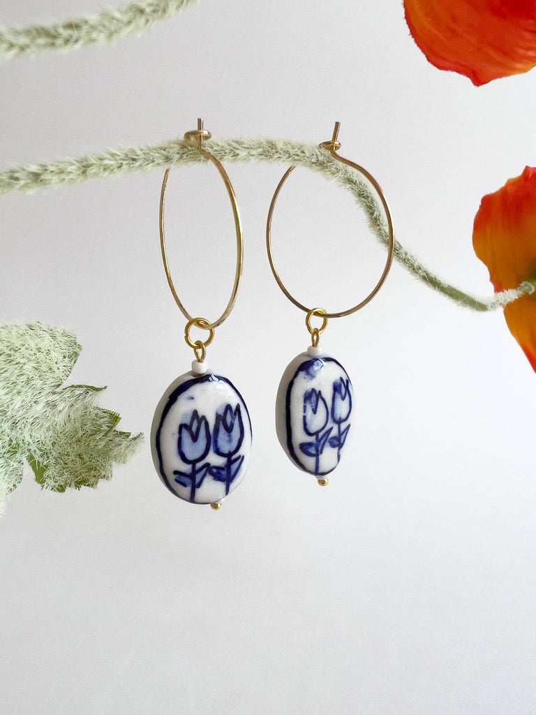 Yellow Dots Studio - Blue Tulips Hoop Earrings