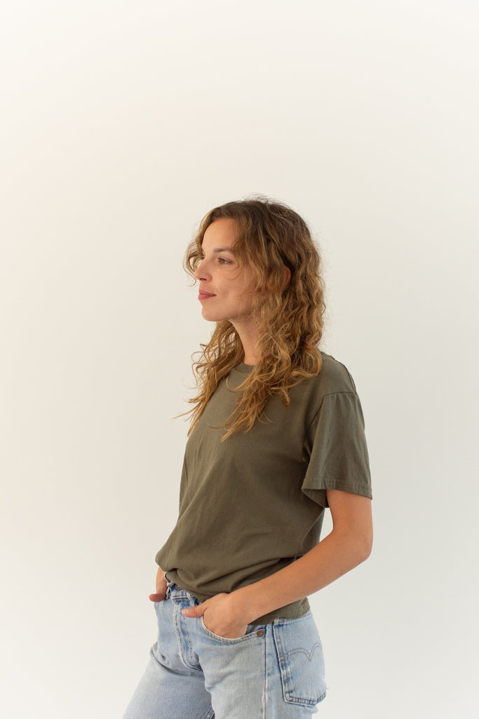 The Palma Tee | Super Soft Mushroom Green Crew T-Shirt | Olive Green Cotton Crewneck Tee Shirt | NOS Deadstock | 