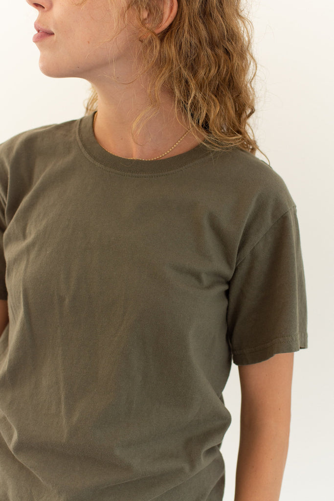 Rawson The Palma Tee | Super Soft Mushroom Green Crew T-Shirt | Olive Green Cotton Crewneck Tee Shirt | NOS Deadstock | 