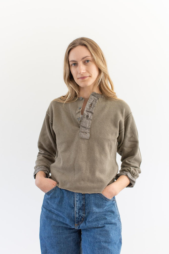 Rawson Vintage Grey Button Up Crop Thermal Shirt