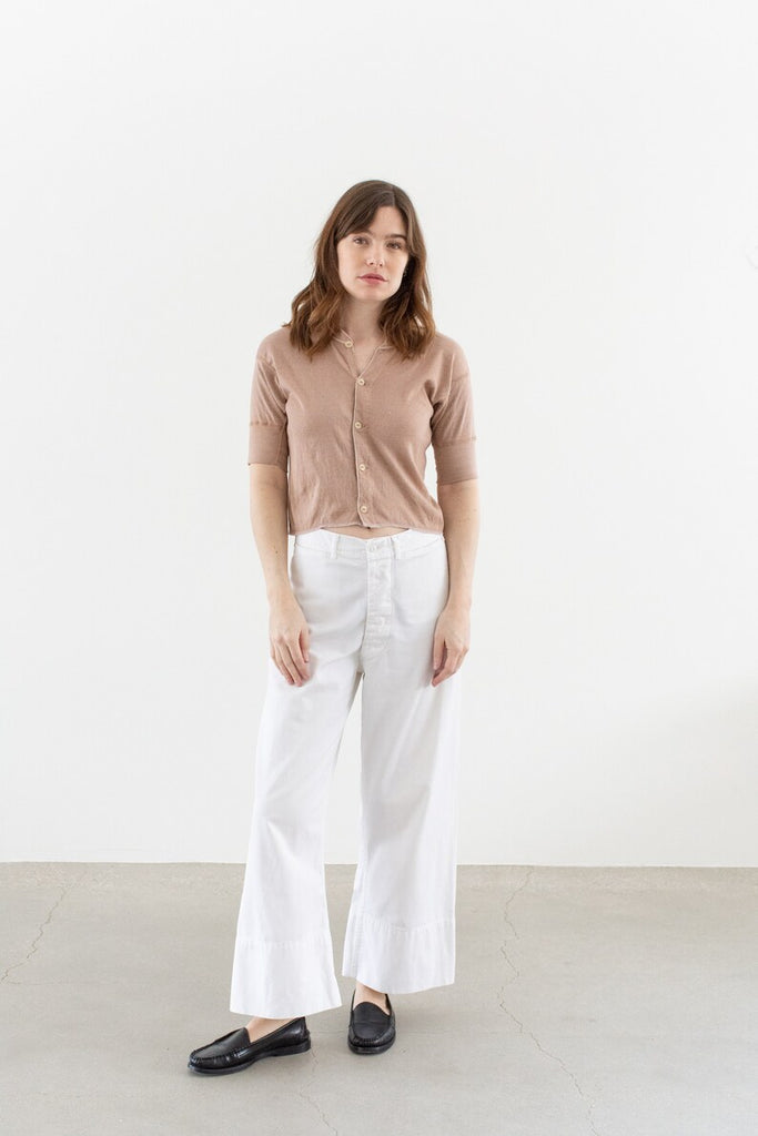 Vintage Ballet Pink Button Up Crop Thermal Shirt | Rib Knit Picot Edging