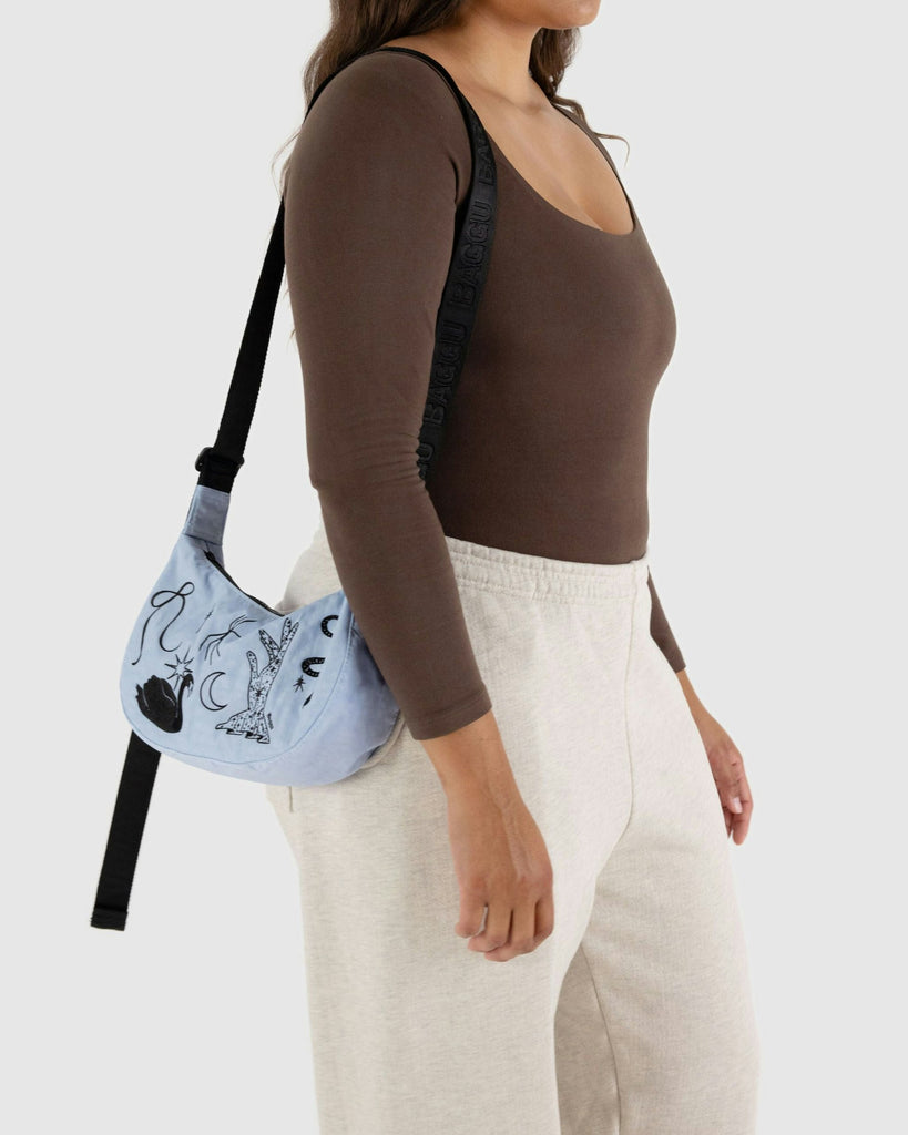 Baggu Small Nylon Crescent Bag Embroidered Ballet Icons