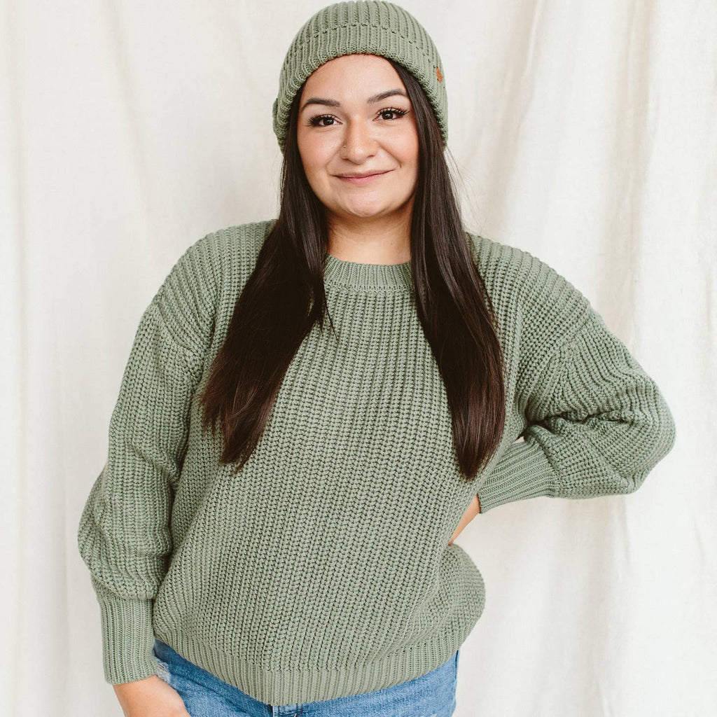 Organic Chunky Knit Sweater - olive green sweater
