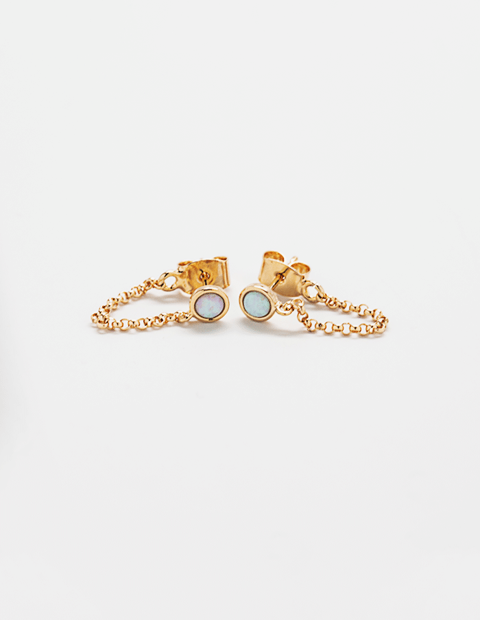 Opal and Gold Chain Huggie Earrings