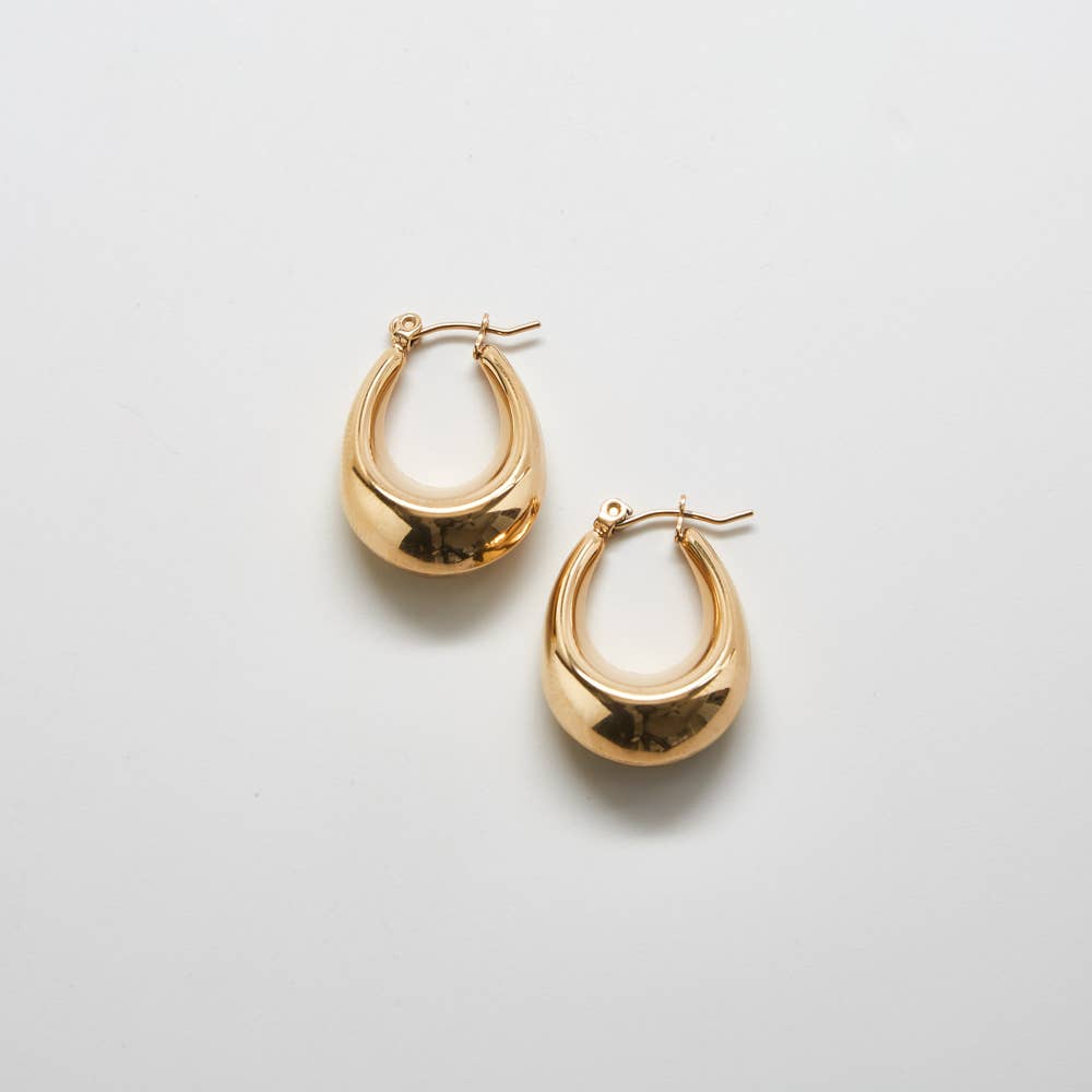 Gold Thick Oval Hoop Earrings