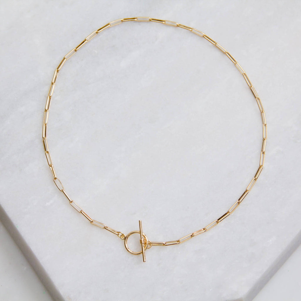 Gold Paperclip Toggle Choker Necklace