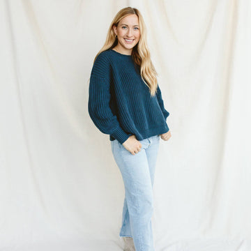 Organic Chunky Knit Sweater - navy blue sweater