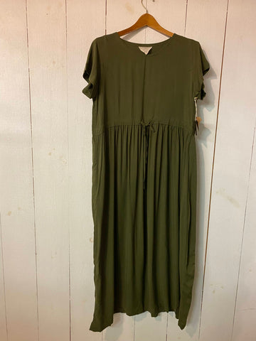 Conrado Olive Cap Sleeve Cotton Midi Dress