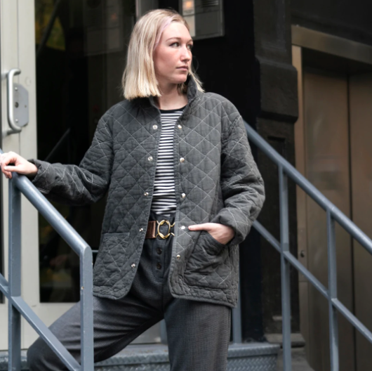 Utility Canvas Snap Quilted Jacket - Grey