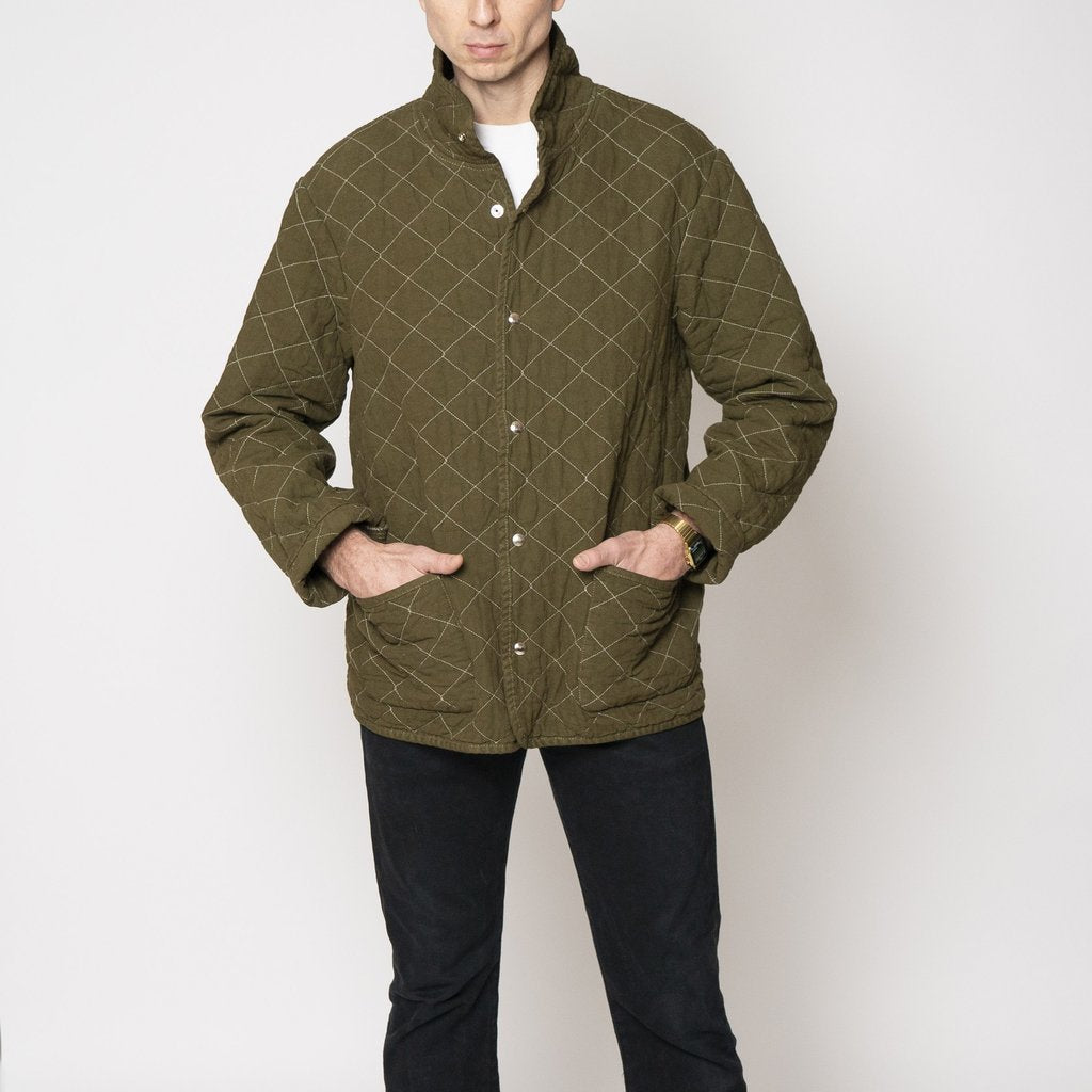 Utility Canvas Quilted Snap Unisex Jacket - Olive Green
