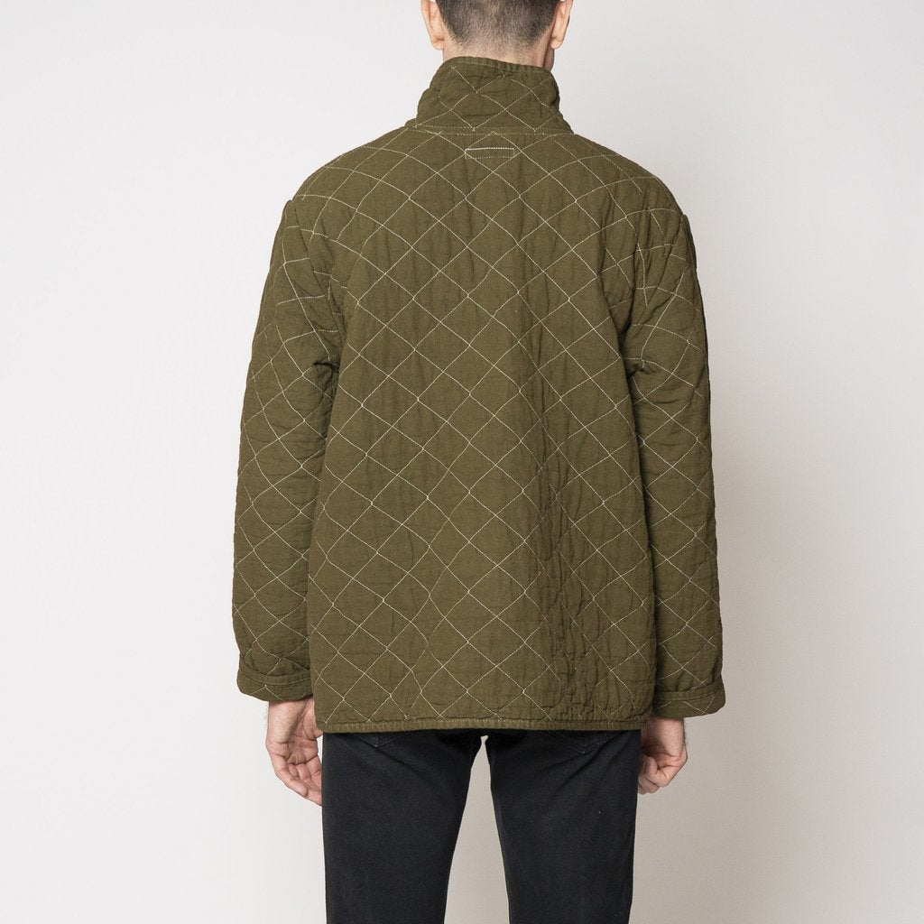 Back of Utility Canvas Quilted Snap Unisex Jacket 