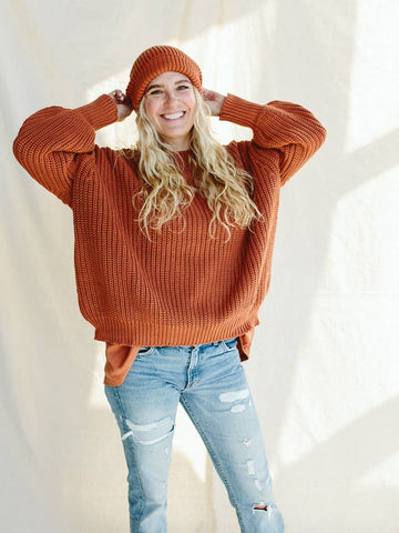 Organic Chunky Knit Sweater - rust brown sweater
