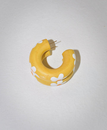 Yellow Chunky Hoop Wooden Earrings