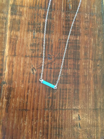 Tiny Turquoise Bar Silver Necklace 