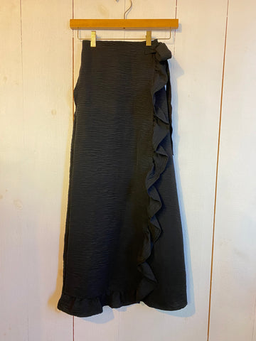 Conrado Black Ruffle Midi Wrap Skirt
