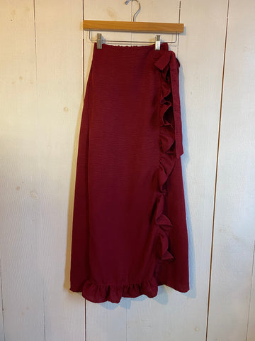 Conrado Maroon Red Ruffle Midi Wrap Skirt