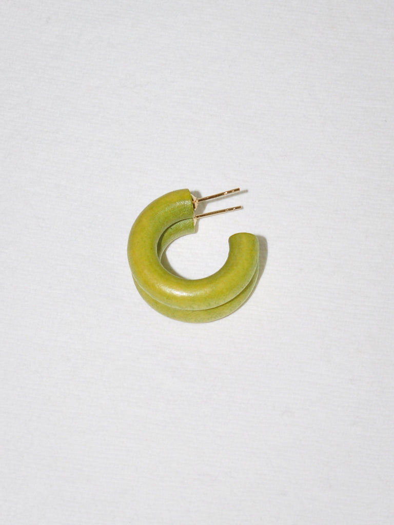 Green Mini Hoop Wooden Earrings